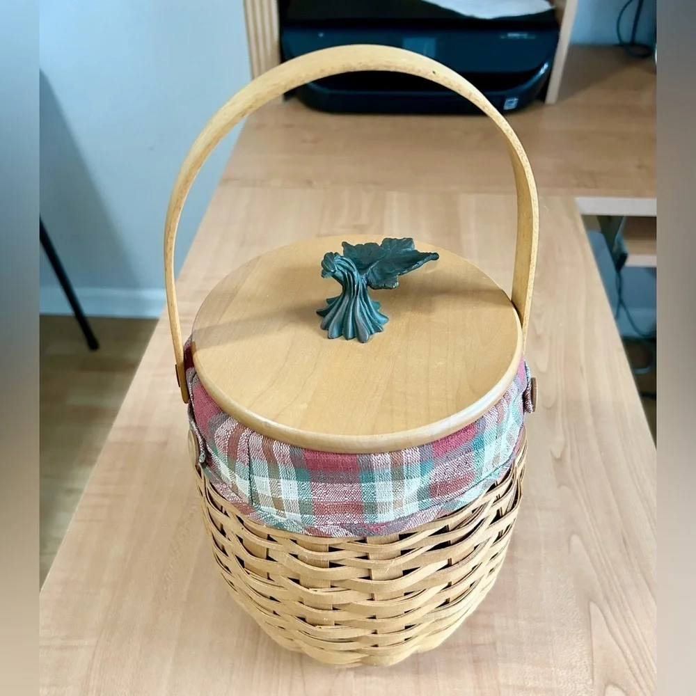 Longaberger October Fields Pumpkin Basket Set Lid/Plaid Liner/protector/tag
